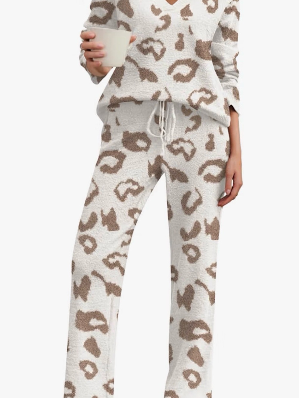Cozy Cream and Brown Leopard Women's Pajama Set - Soft V-Neck Lounge Set